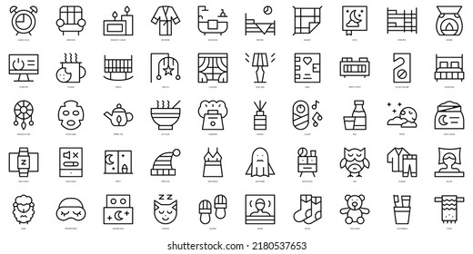 Set of thin line time to sleep Icons. Vector illustration