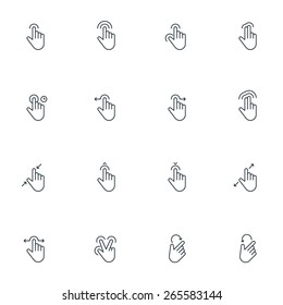 Set of Thin Line Touch Gestures Icons. Vector Illustration
