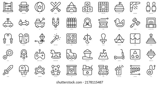 Juego de juguetes de línea delgada Iconos. Ilustración del vector
