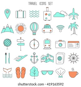 Set of thin line travel icons 