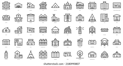 Set of thin line type of houses Icons. Vector illustration