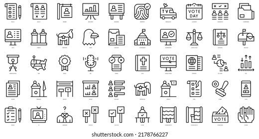 Set Of Thin Line United States Election Day Icons. Vector Illustration