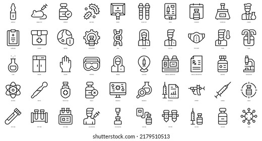 Set of thin line vaccination Icons. Vector illustration