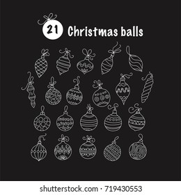 Set of thin line vector Christmas icons. Collection of Christmas balls for modern designs.