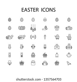 Set of thin line vector icons, linear graphic symbol isolated on white. Easter design. 