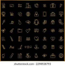 Set of thin line vector icons. Simple Golden signs for Travel, Finance, Medical and ui concepts.