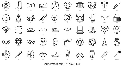 Set of thin line venetian carnival Icons. Vector illustration