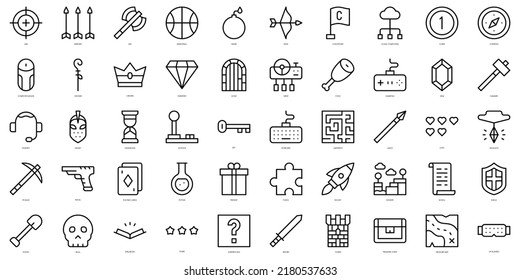 Set of thin line videogame elements Icons. Vector illustration
