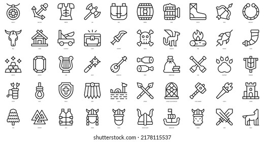 Set of thin line viking Icons. Vector illustration