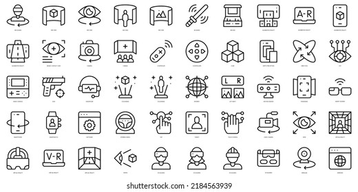 Conjunto de iconos de realidad virtual de línea delgada. Ilustración del vector