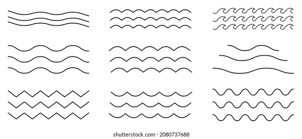 Set of thin line waves icon. Line art wave pack logo. Can use for your website design, logo, app, UI. Vector illustration, EPS10.