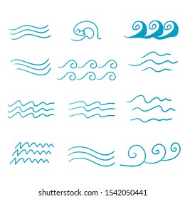 Set of thin line waves vector with handddrawn doodle vector