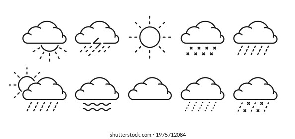 set of thin line weather icon like forecasting. flat stroke simple style trend modern lineart logotype graphic art banner design website element isolated on white background. concept of wether info