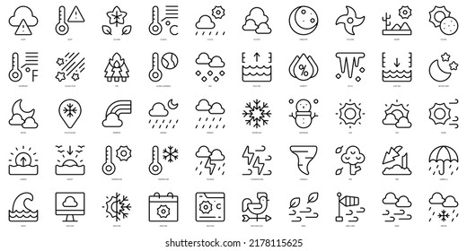 Conjunto de Iconos de clima delgado. Ilustración del vector