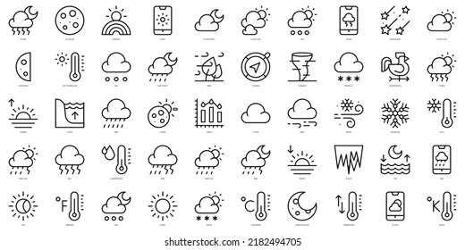 Conjunto de Iconos de clima delgado. Ilustración del vector