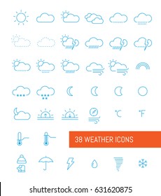 Set of thin line weather icons . Vector illustration.