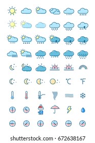 Set of thin line weather icons . Template for your design works. Vector illustration.