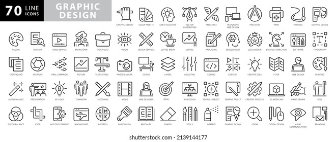 Set of thin line web icons of graphic design and project workflow. Premium quality icons for website, mobile website and app design