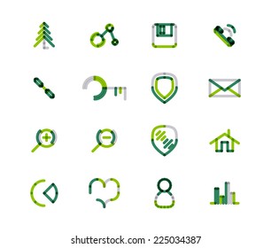 Set of thin line web icons isolated on white - connection floppy handset key shield letter email zoom home chart heart love graph user avatar