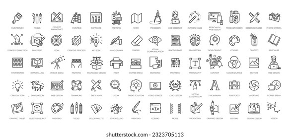 Set of thin line web icons of graphic design and project workflow