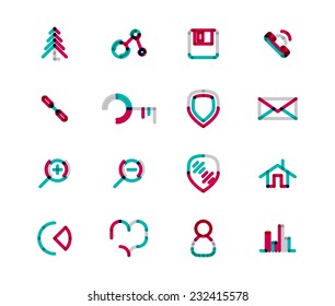 Set of thin line web icons isolated on white - connection floppy handset key shield letter email zoom home chart heart love graph user avatar