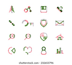 Set of thin line web icons isolated on white - connection floppy handset key shield letter email zoom home chart heart love graph user avatar