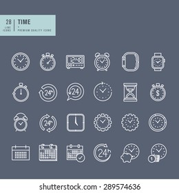 Set of thin line web icons on the theme of time