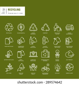 Set of thin line web icons for recycling