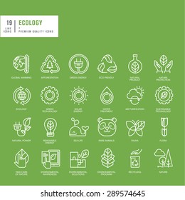 Set of thin line web icons for ecology