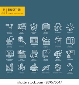 Set of thin line web icons for education