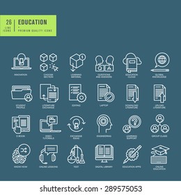 Set of thin line web icons on the theme of education