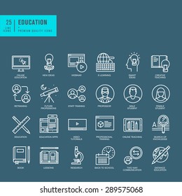 Set of thin line web icons for online education