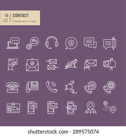 Set of thin line web icons for contact
