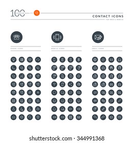 Set of thin line web icons for contact, communication, social media, digital marketing. Icons for website, mobile website and app design. 