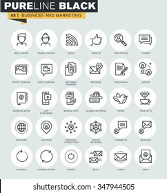 Set of thin line web icons of internet marketing and social network. Premium quality icons for website, mobile website and app design. 