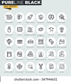 Set of thin line web icons of design, art and media. Premium quality icons for website, mobile website and app design. 