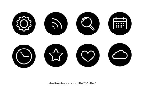 Set of thin line web symbol icons. UI mobile, website elements. Vector collection of black and white buttons