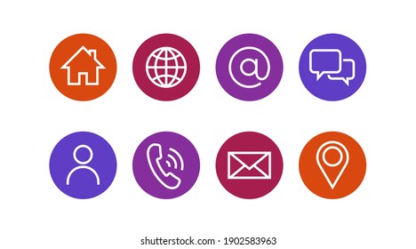Set of thin line web symbol icons. home, location, globe, user, chat, correspondence, email, phone . UI mobile, website elements. Vector collection of black and white buttons
