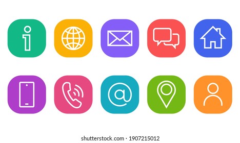 Set of thin line web symbol icons. home, location, globe, user, chat, correspondence, email, phone, Info, mobile. UI mobile, website elements. Vector collection of black and white buttons