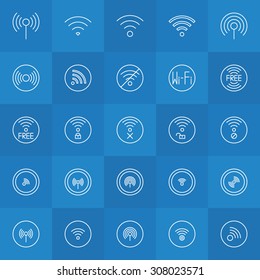Set of thin line wi-fi icons - vector wireless symbols