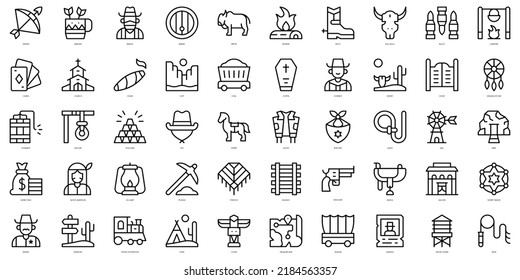 Set von dünnen Linien Wild West Symbole. Vektorgrafik