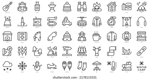 Set of thin line winter camp Icons. Vector illustration