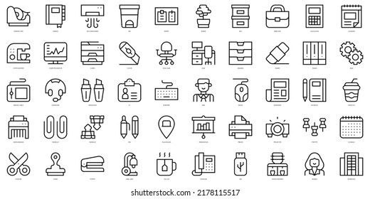 Juego de iconos de trabajo de línea delgada. Ilustración del vector