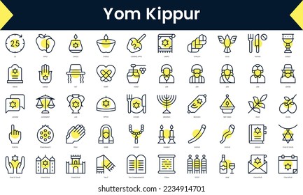 Set of thin line yom kippur Icons. Line art icon with Yellow shadow. Vector illustration