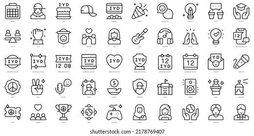 Set of thin line youth day Icons. Vector illustration