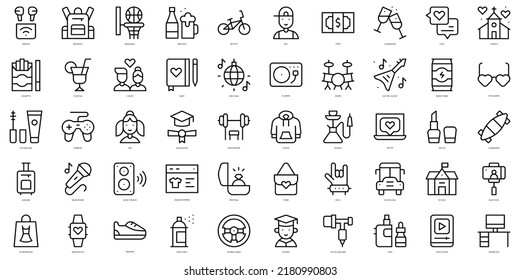 Set of thin line youth Icons. Vector illustration