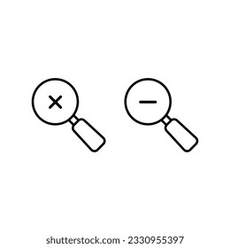 Satz von dünnen Linien zoomen in und aus Symbol. flacher Hub minimaler Stil Trend moderne Logo Grafik Design Linie Kunstelement einzeln auf weißem Hintergrund. Konzept des Erhöhungszeichens für Website oder Webseite