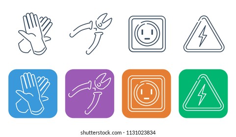 A set of thin linear building icons. Various types of hand tools for working with an electrician.