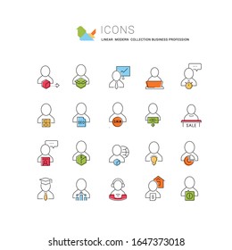 Set of thin linear icons of business profession for web graphics and apps