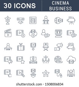 Set of thin linear icons of cinema business for web graphics and apps
